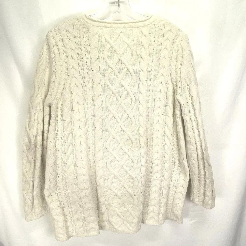 J.JILL Cable Knit Fisherman Chenille Sweater Cream Women's Sz Medium P Old Money